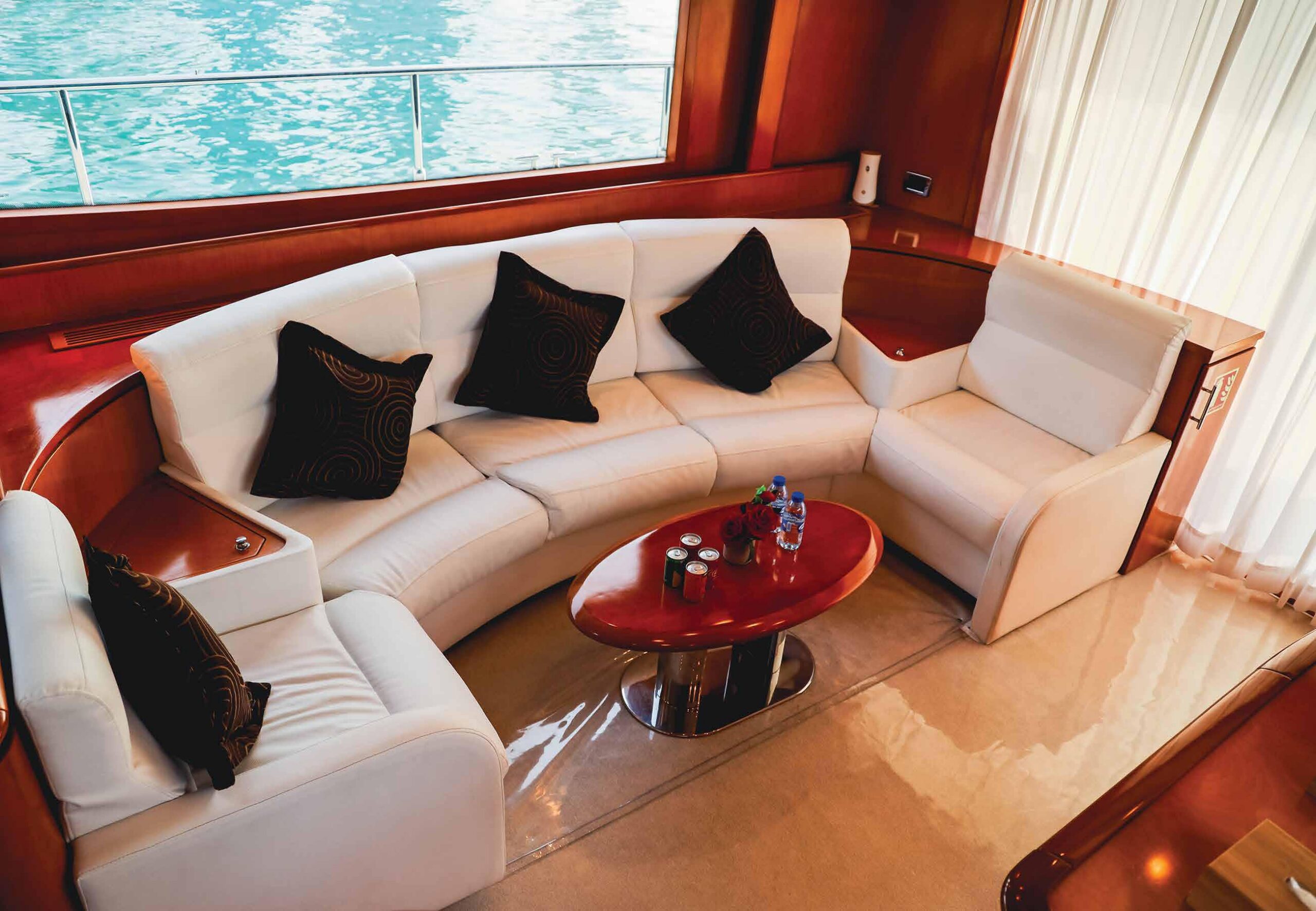 66 ft yacht luxurious lounge area with modern decor